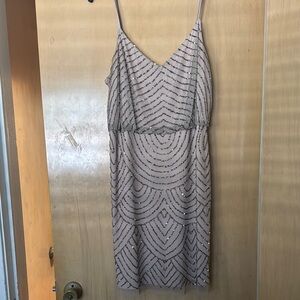 Adrianna Papell Silver Beaded Mini Dress